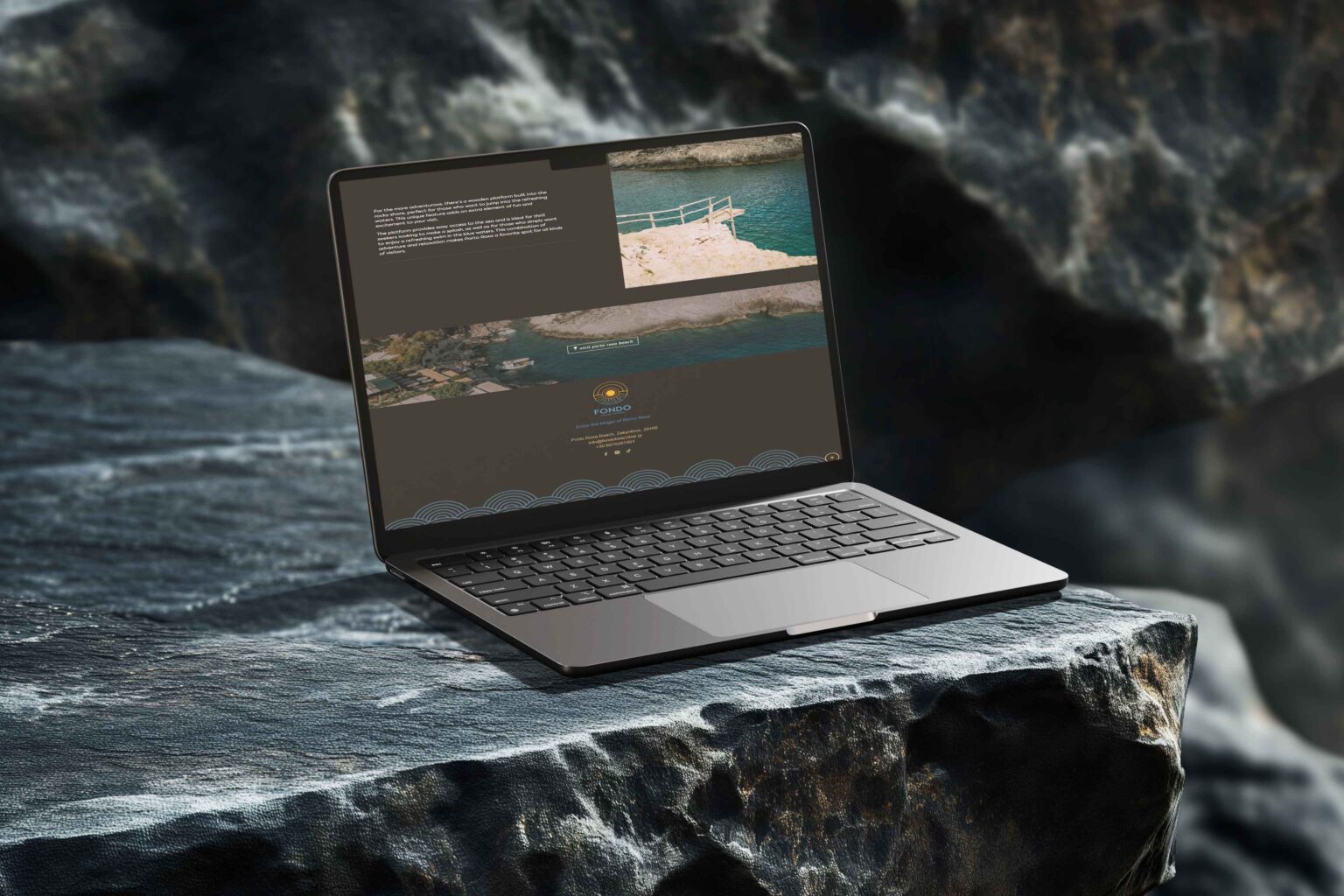 Website homepage mockup of Fondo Beach Bar, showcasing modern design with beach visuals.