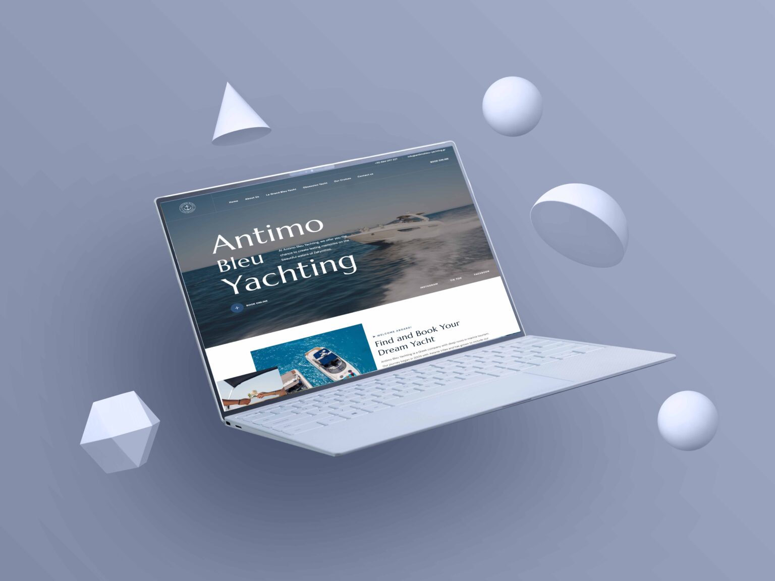 UI/UX mockup yacht website σε φορητό υπολογιστή