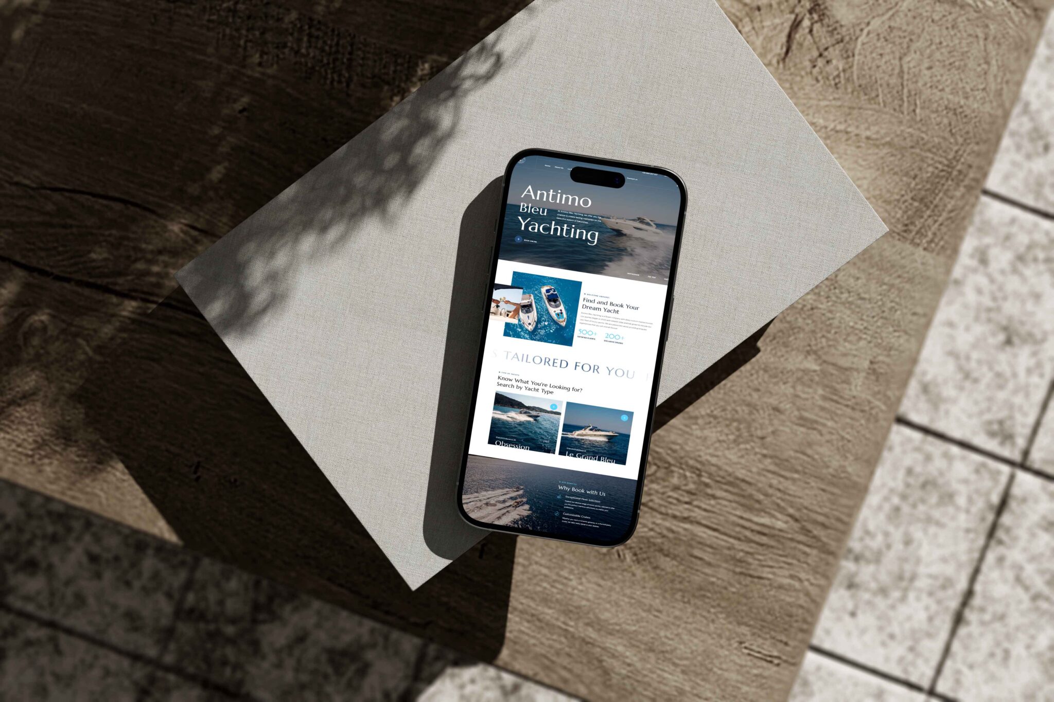 Antimo Bleu website mockup σε iPhone