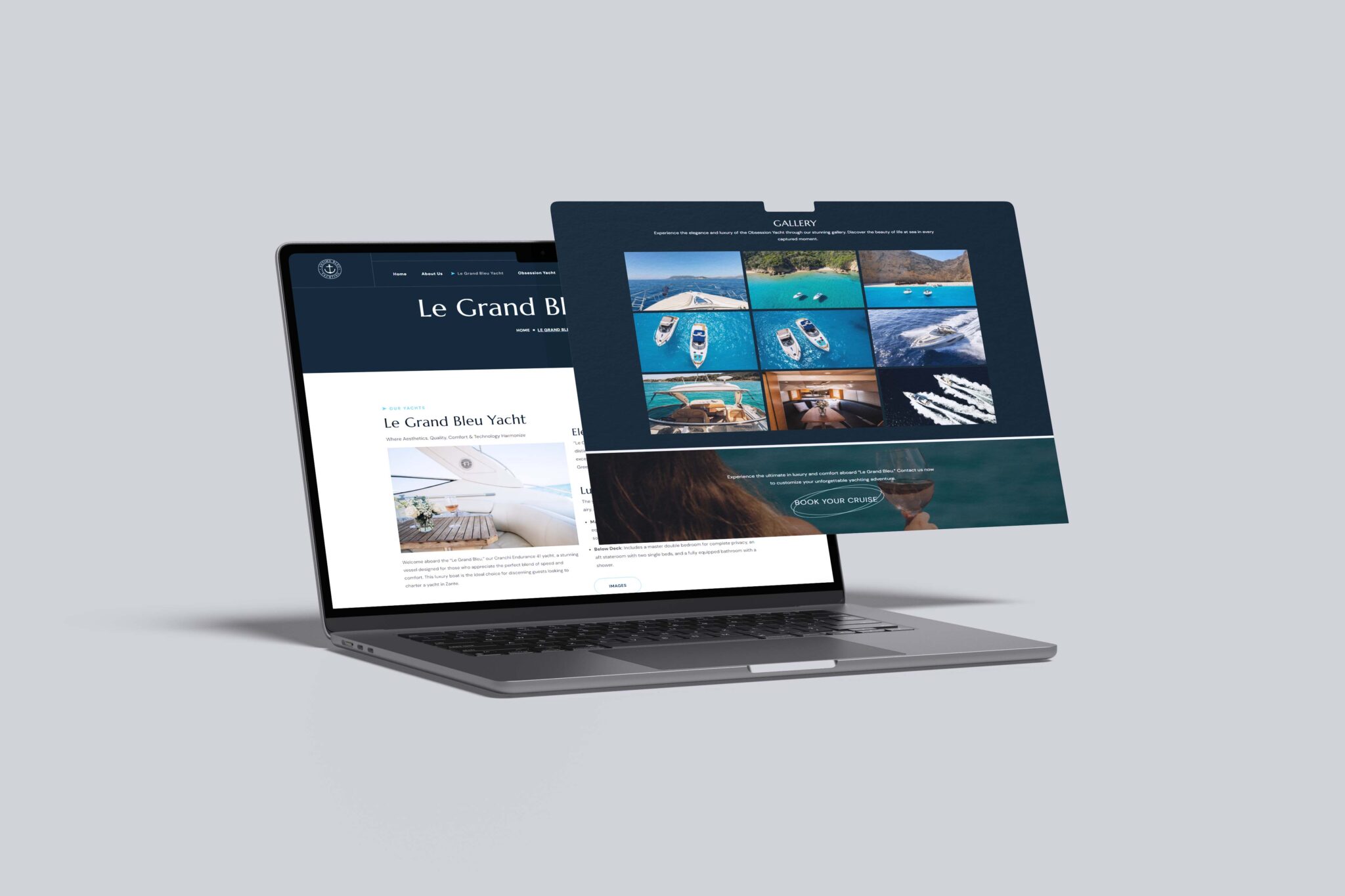 Mockup ιστοσελίδας Antimo Bleu Yachting σε laptop