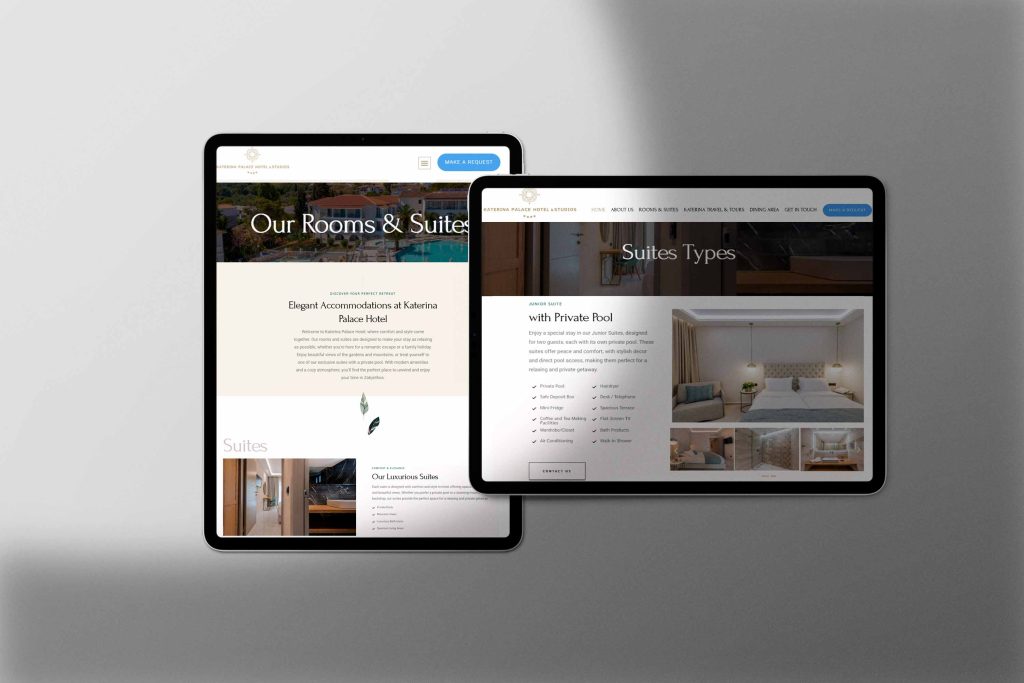 Tablet website design for Katerina Palace Hotel Zakynthos – Rooms & Suites pages by mirela digital agency